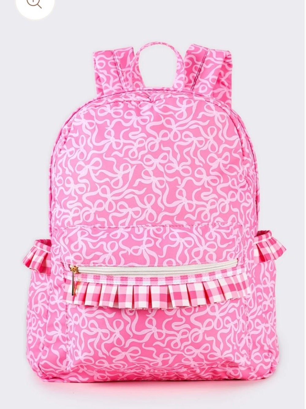 Kids Pink Bow-Print Backpack with Ruffle Pocket